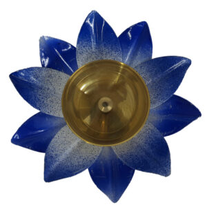 Brass Lotus Diya Blue Big